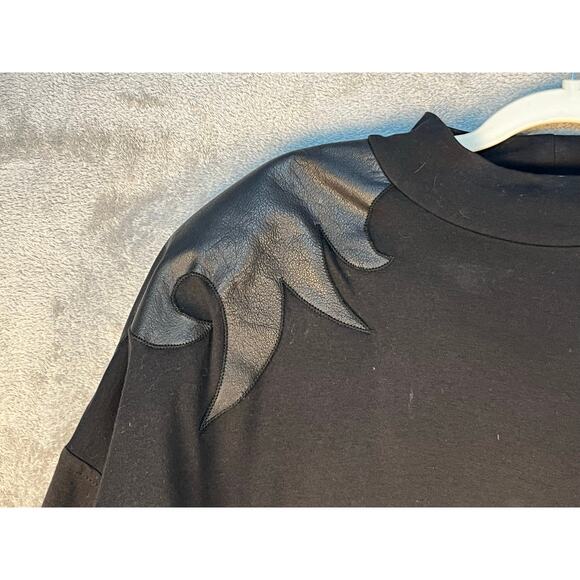 VTG Xabia Sweater 80s Medium Black Leather Shoulder Flames Whimsygoth Vampire - Picture 5 of 9